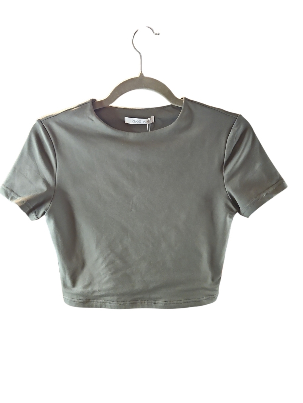 REORIA Crop Top Olive Green Fitted Tee NWT Small - Picture 4 of 7